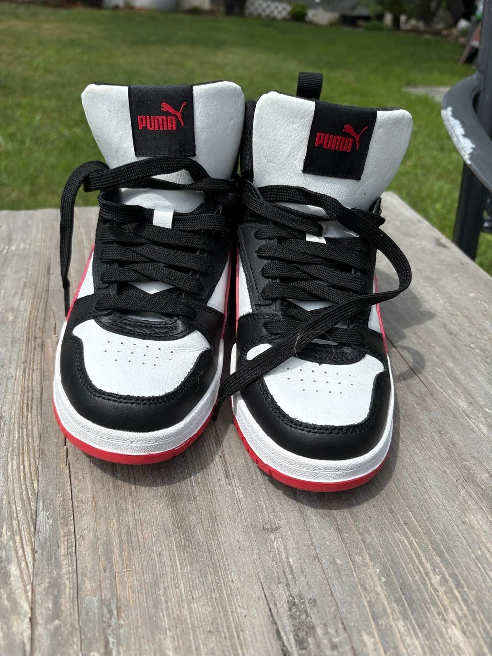 Puma Kids' Black White and Red High-Top Sneakers